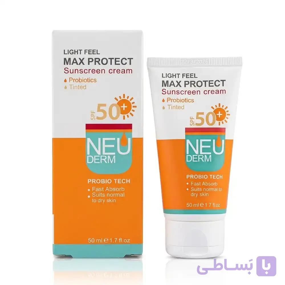 کرم ضد آفتاب رنگی SPF50 نئودرم (NEUDERM) مدل لایت فیل مکس پروتکت (Light Feel Max Protect) پوست نرمال تا خشک حجم ۵۰ میلی لیتری — تصویر 1