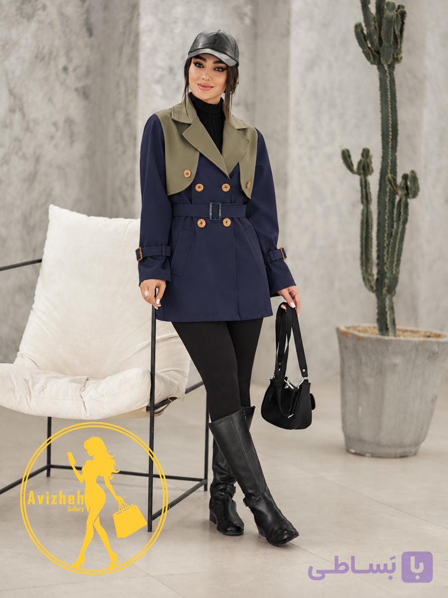 بارانی یقه انگلیسی زنانه مدل لوسی جنس سانتانا