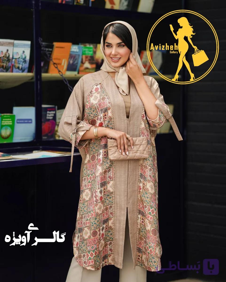 مانتو یقه هفت زنانه مدل آتنا جنس صوفیا ژاکارد باتیک هندی