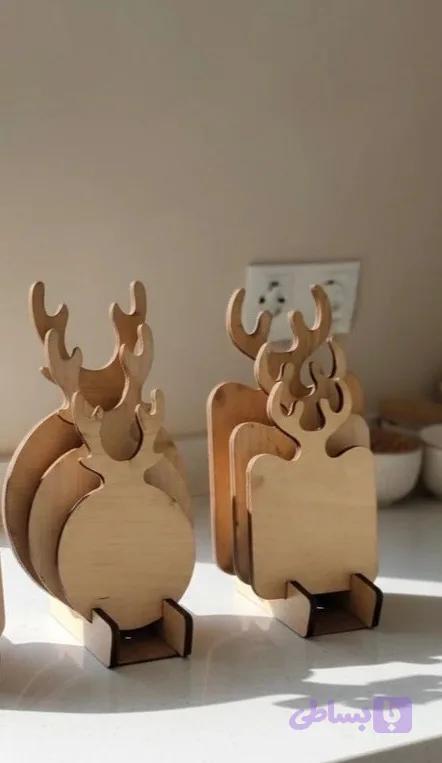 تخته سرو شاخ گوزنی سه تایی همراه با استند چوبی