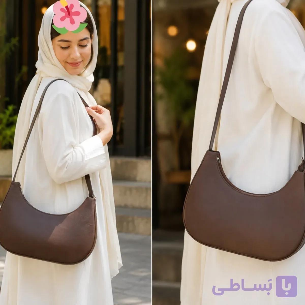 کیف دوشی زنانه Luna مدل هلالی رنگ قهوه ای