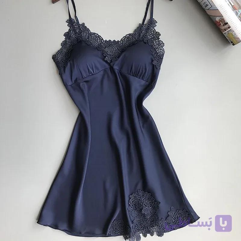 لباس خواب شب ساتن رنگی همراه کاپ — تصویر 1