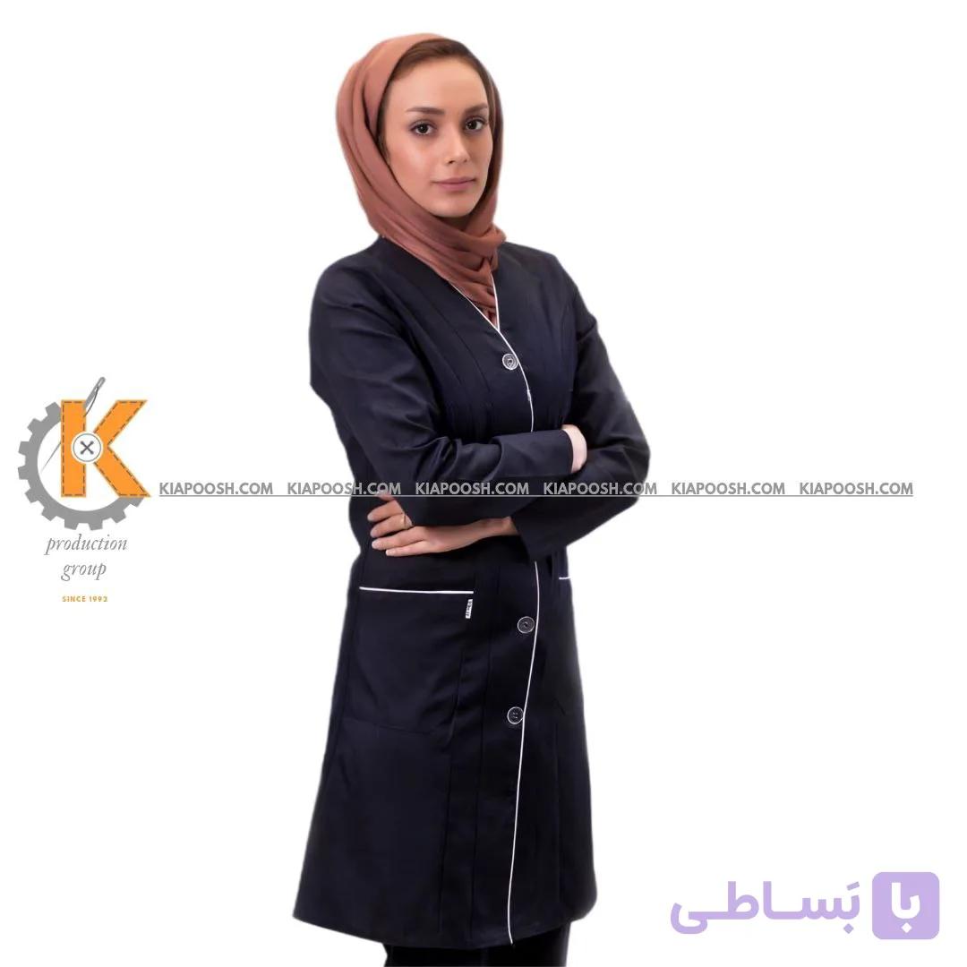 مانتو مدل کتایون سورمه ای | پارچه تریگال کجراه | سایز 34 تا 50 — تصویر 1