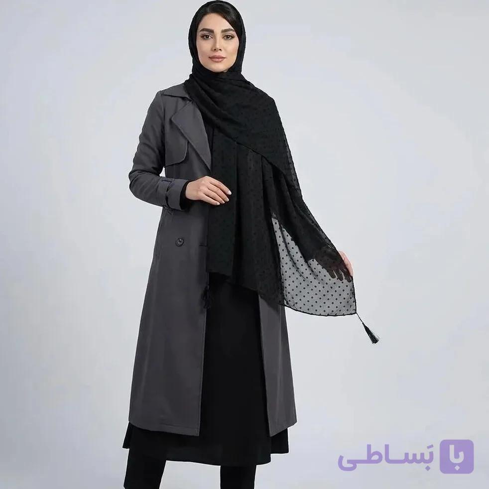 شال حریر اشکی منگوله دار مشکی | شال تابستانی زنانه | مناسب محرم | ابعاد 75×200 — تصویر 1