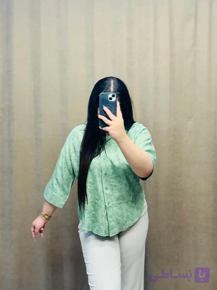 شومیز گل برجسته سبز زنانه — تصویر 1