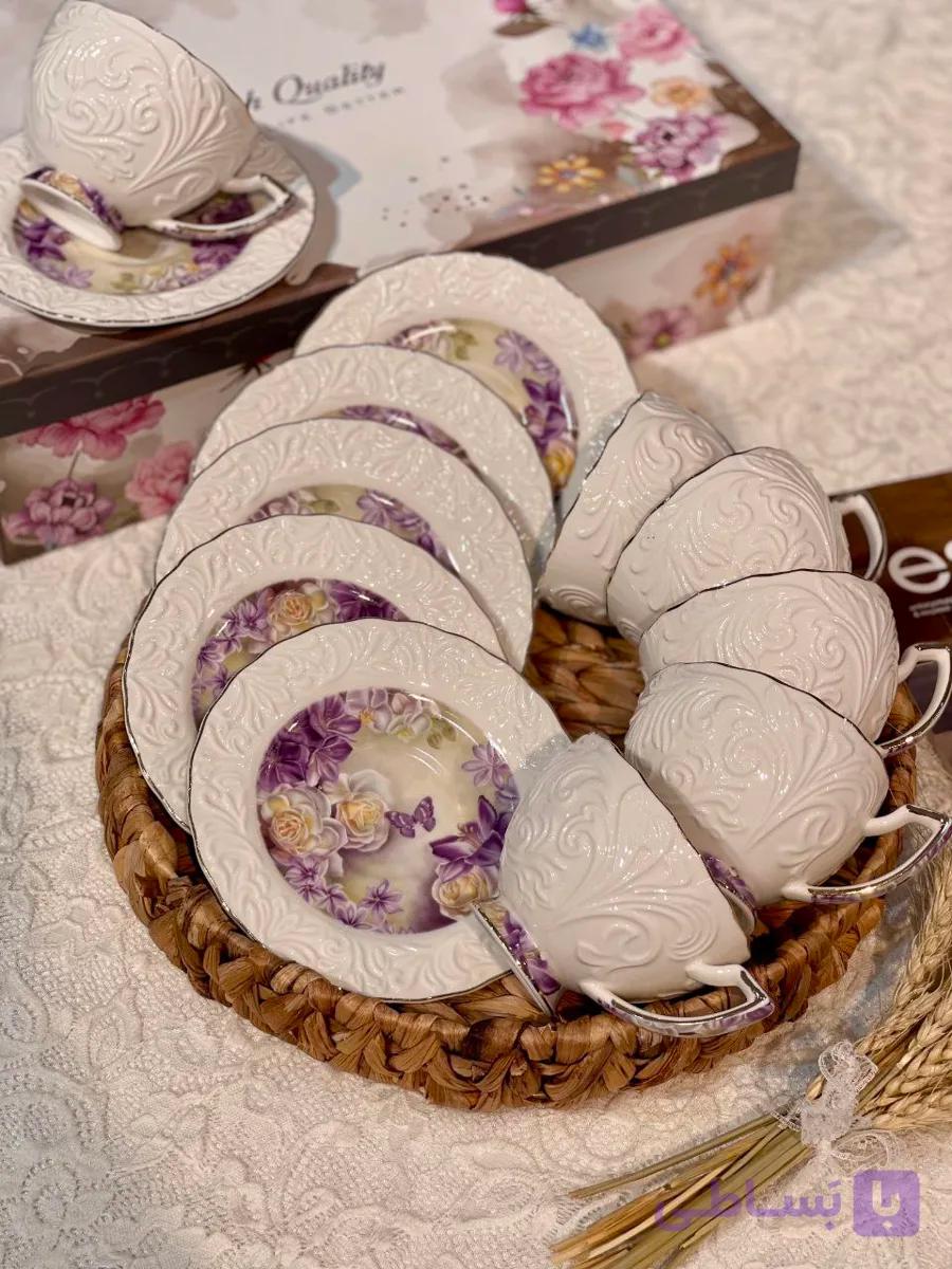 ست چای و قهوه گل برجسته