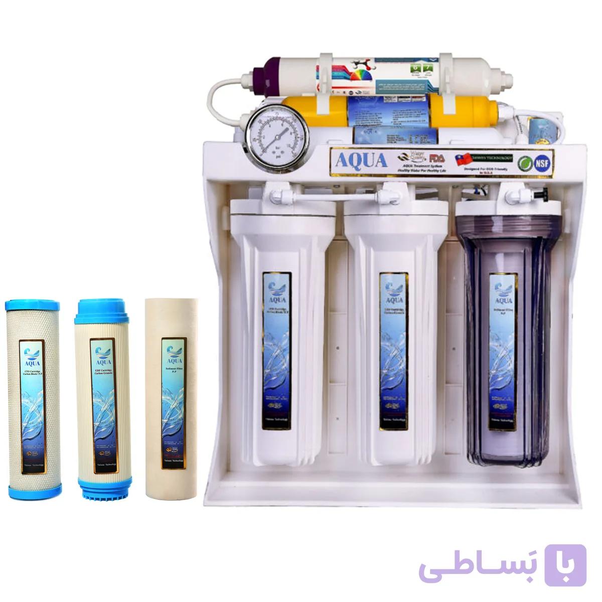 دستگاه تصفیه کننده آب آکوا مدل JW-08 به همراه فیلتر تصفیه آب آکوا کد َAQUA-3s مجموعه 3 عددی — تصویر 1