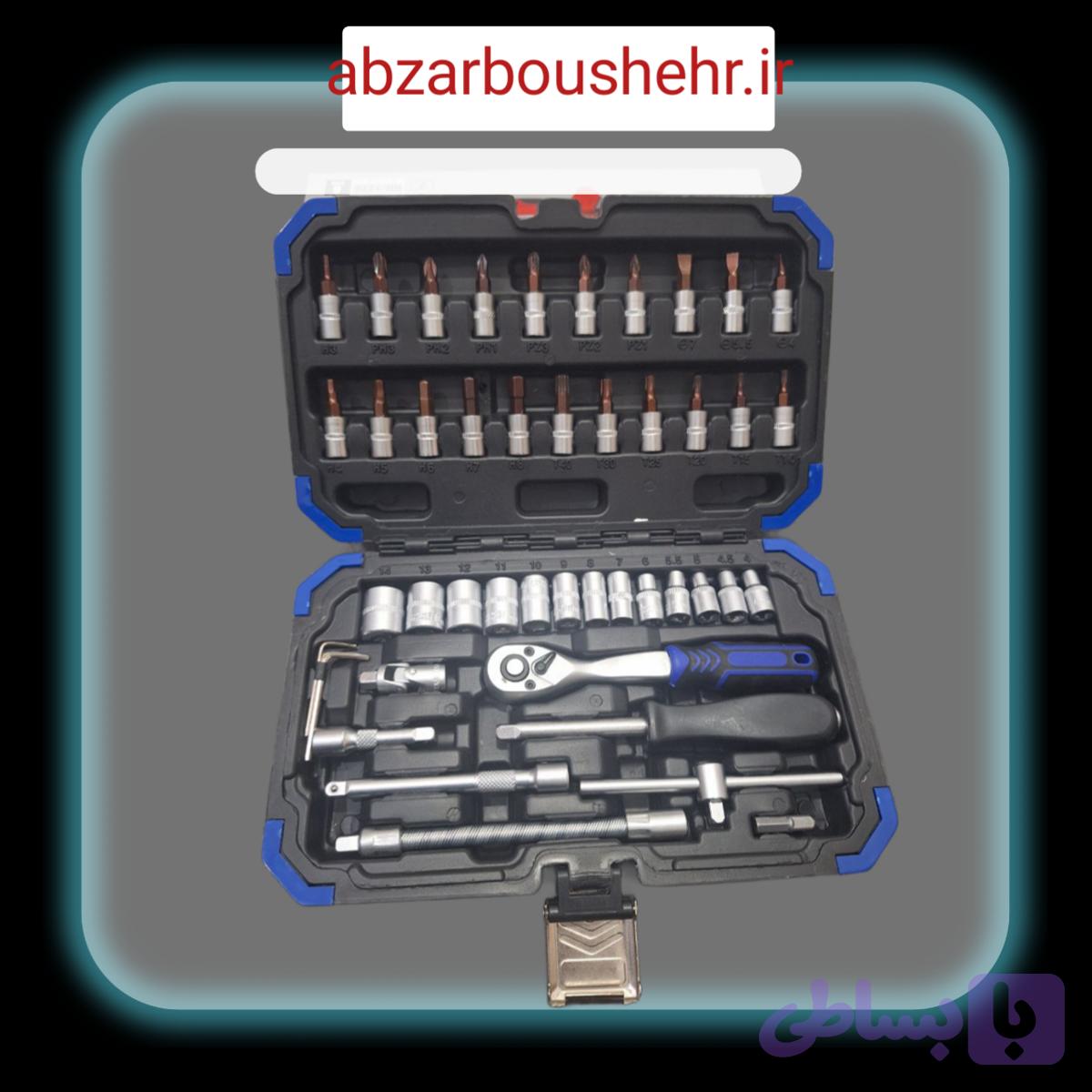 جعبه بکس ۴۶ پارچه با سری پیچ گوشتی با دسته جغجغه 1/4