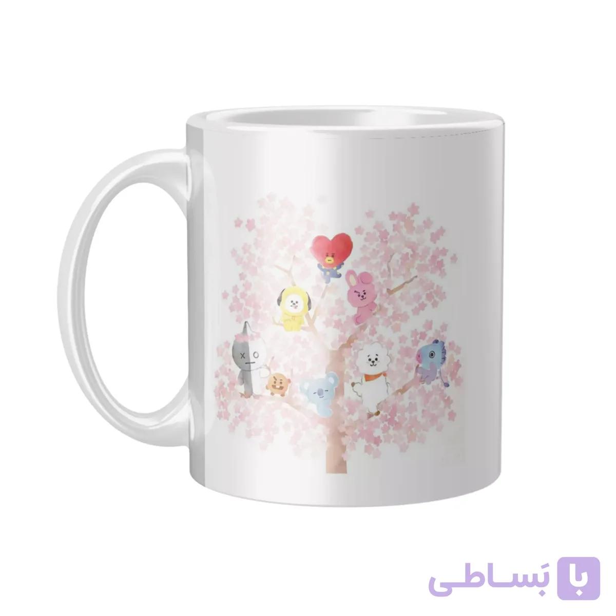 ماگ سرامیکی دسته و داخل سفید BTS-BT21 FH-2294