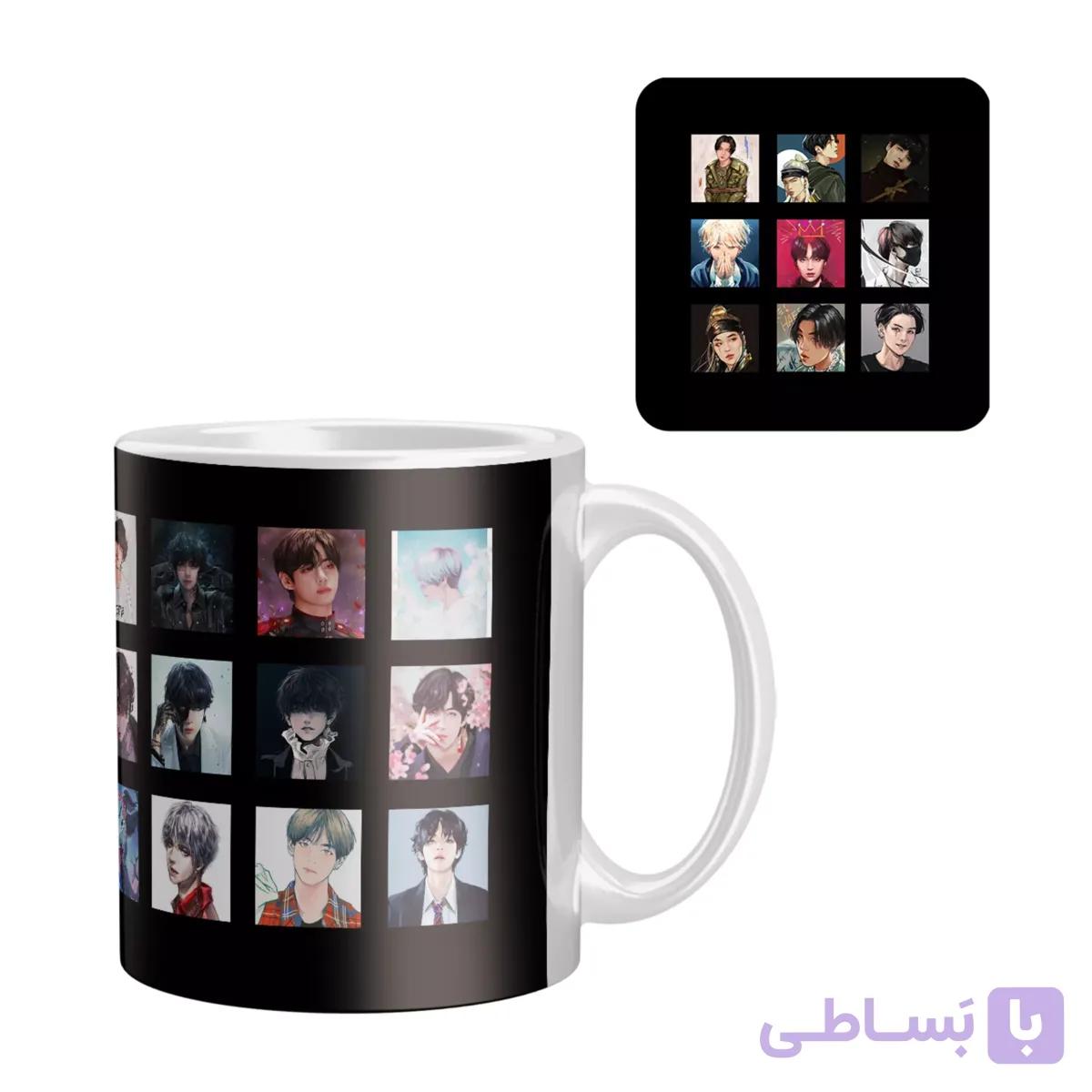 ماگ سرامیکی دسته و داخل سفید BTS-V FH-2303
