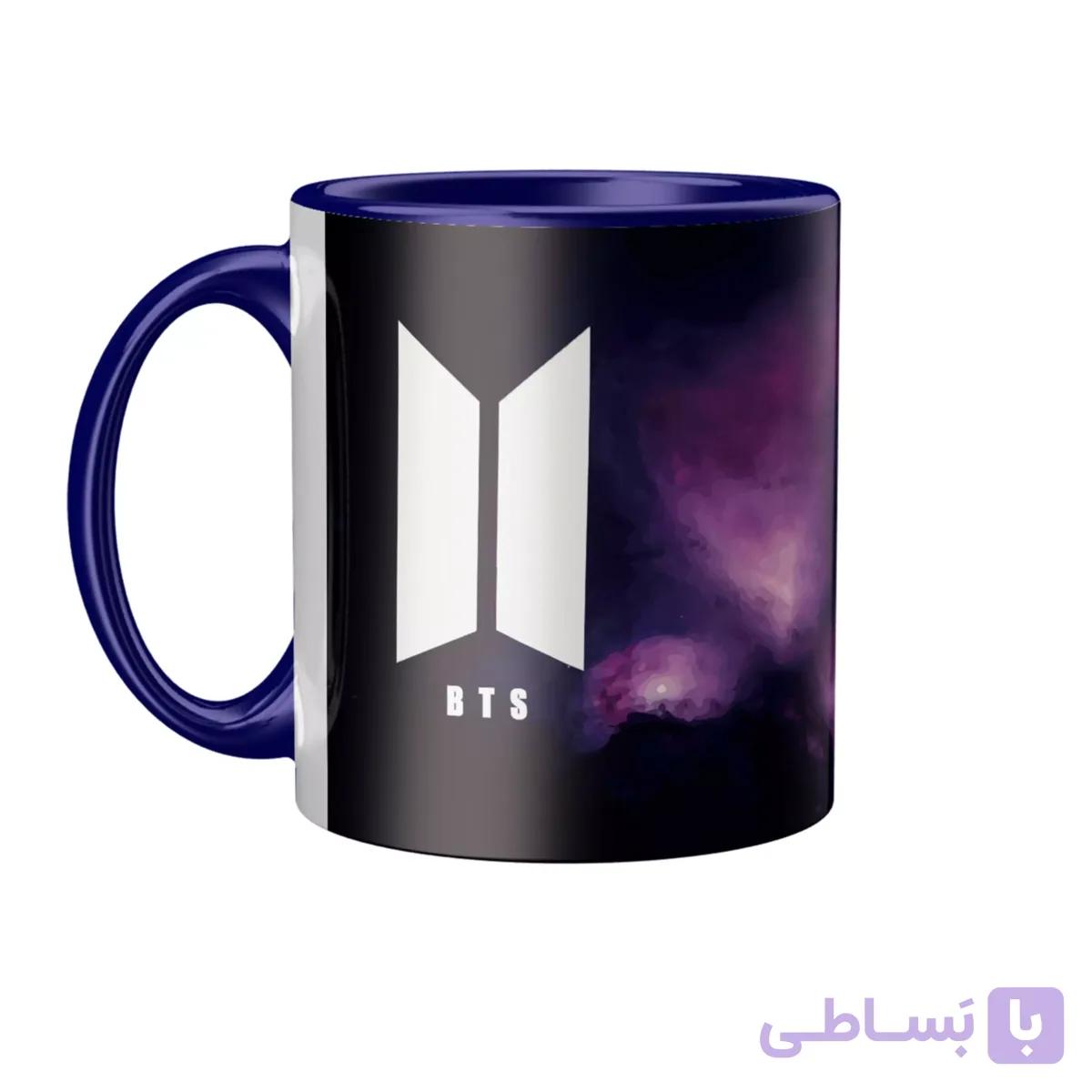 ماگ سرامیکی دسته و داخل سفید بدون زیرلیوانی BTS FH-2309