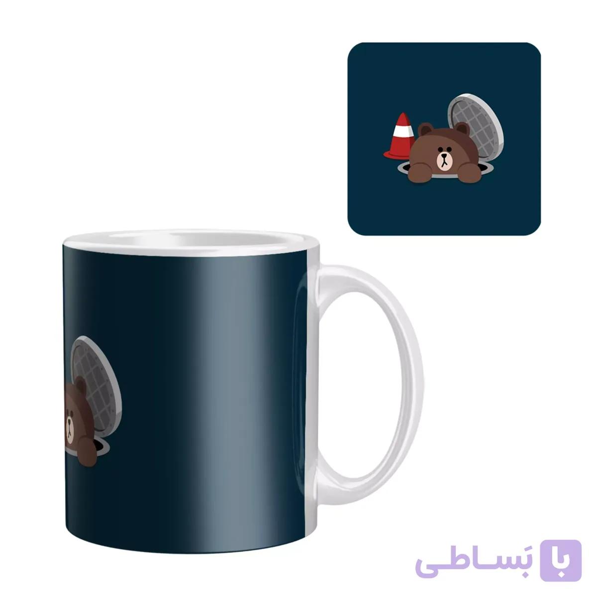 ماگ سرامیکی دسته و داخل سفید همراه با زیرلیوانی BTS-BT21 FH-2293