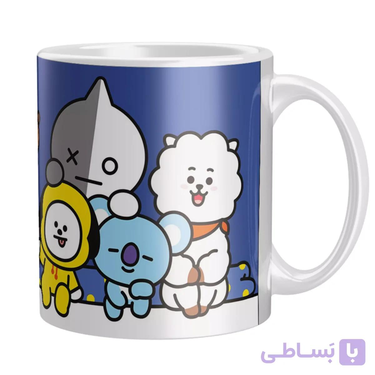 ماگ سرامیکی دسته و داخل سفید BTS-BT21 FH-2236