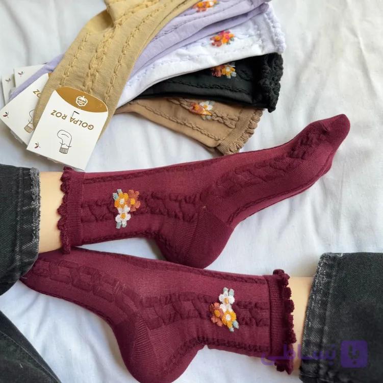 جوراب ساقدار نقش برجسته تک گل — تصویر 1