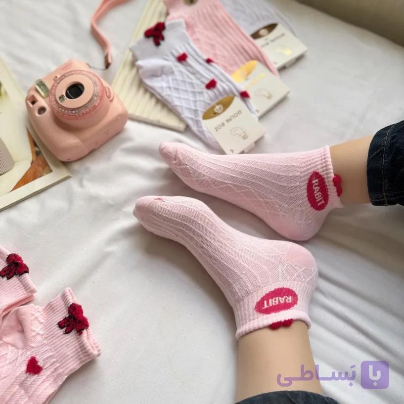 جوراب نیم ساق توری صورتی — تصویر 1
