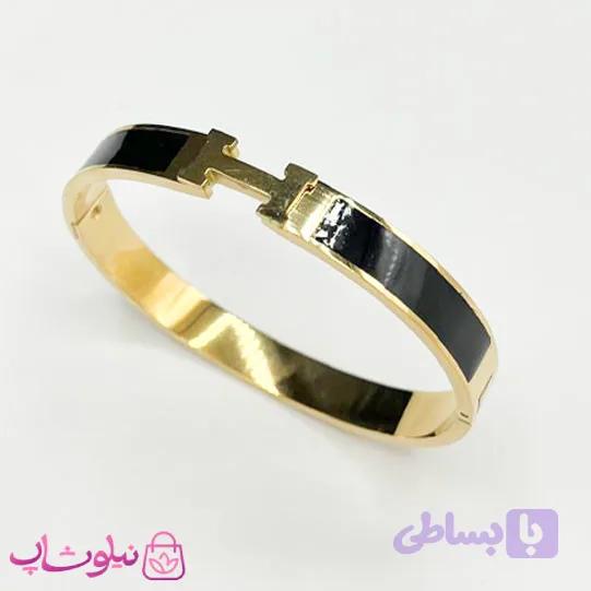 دستبند زنانه هرمس رنگ مشکی طلایی کد 329
