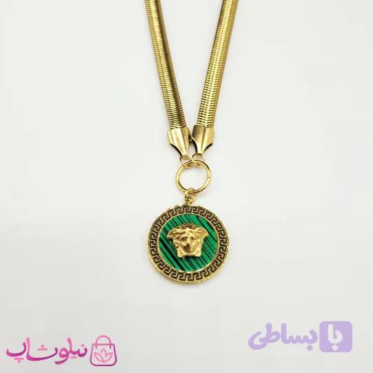 گردنبند زنانه ورساچه سبز با زنجیر هرینگبون کد 2691