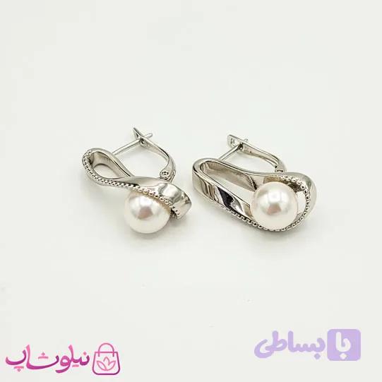 گوشواره زنانه ژوپینگ مدل نقره ای مرواریدی کد 1449 — تصویر 1