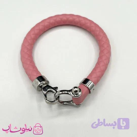 دستبند امگا رابر زنانه صورتی با قفل نقره ای کیفیت مستر کد 1100