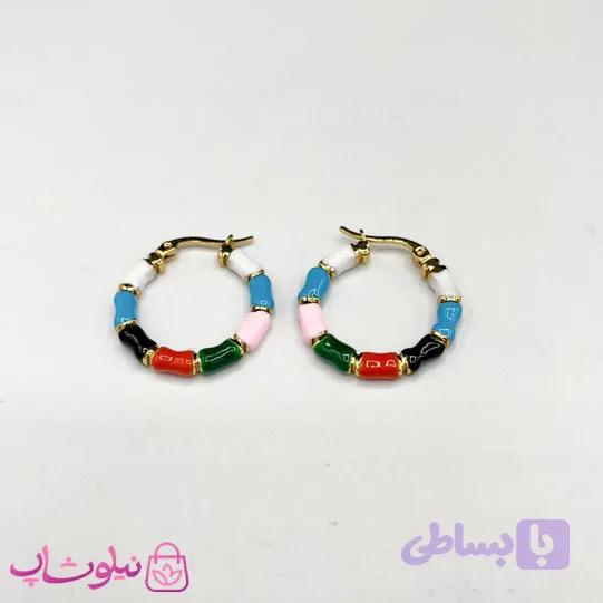 گوشواره حلقه‌ ای فانتزی چند رنگ کد 90