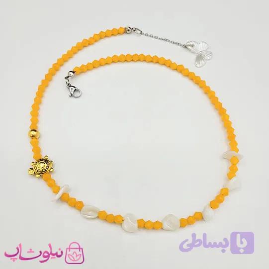 گردنبند زنانه دستساز برند N&SH مدل لاک پشت با زنجیر نارنجی کد 120
