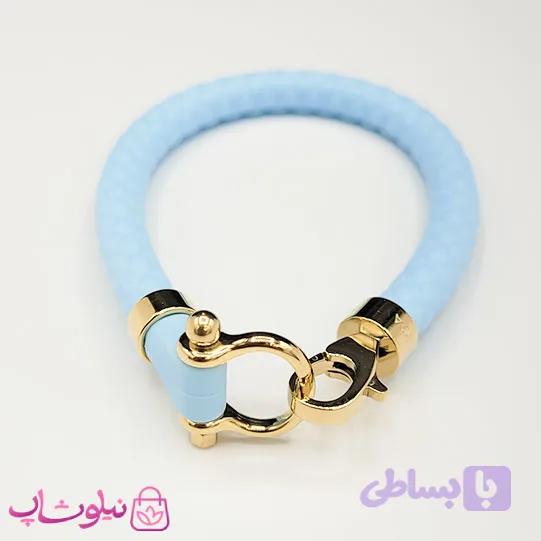 دستبند امگا رابر آبی روشن با قفل طلایی سایز لارج کیفیت مستر کد 1100 — تصویر 1