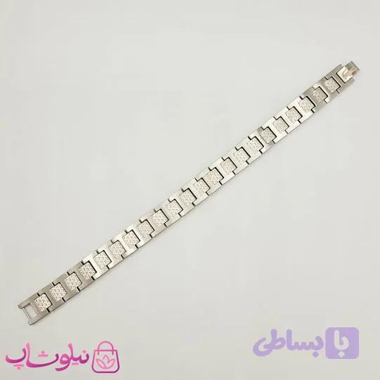 دستبند مردانه لاگوست Lacoste مدل مغناطیسی رنگ نقره ای کد 1450 — تصویر 1