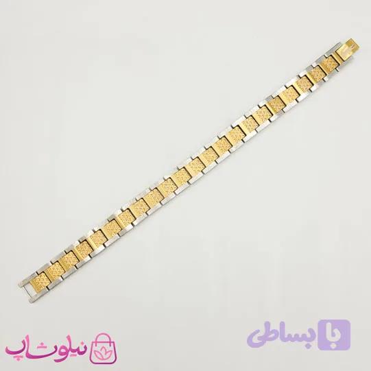 دستبند مردانه لاگوست Lacoste مدل مغناطیسی رنگ طلایی نقره ای کد 1450 — تصویر 1