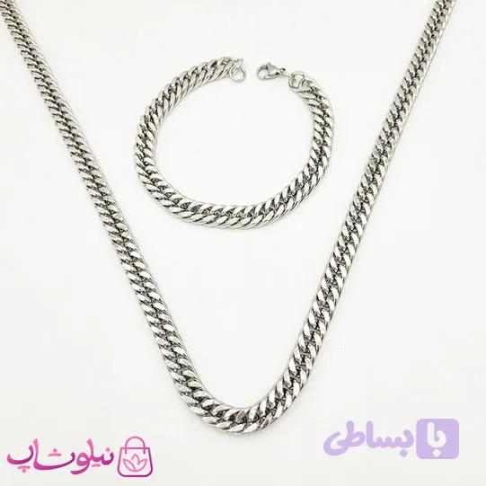 ست گردنبند و دستبند مردانه استیل سیلور کارتیه 8 میل کد 5991 — تصویر 1