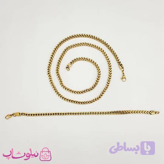 ست گردنبند و دستبند مردانه فرانکو (میرو) طلایی کد 1200 — تصویر 1