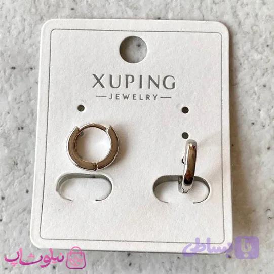 گوشواره حلقه ای ژوپینگ ساده نقره ای قطر 1 سانت ضخامت 2 میل