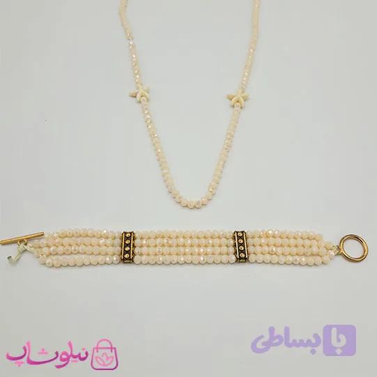 ست دستبند و گردنبند زنانه دستساز مدل ستاره دریایی رنگ شامپاینی کد 320 — تصویر 1