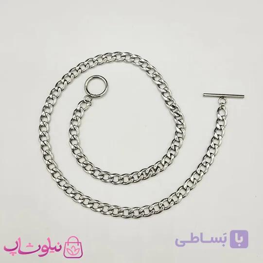 زنجیر زنانه کارتیه نقره ای استیل مدل قفل حلقه محور