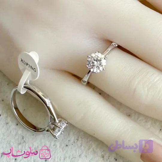 انگشتر زنانه ژوپینگ نقره ای رنگ مدل سولیتر نگین سفید کد 2991