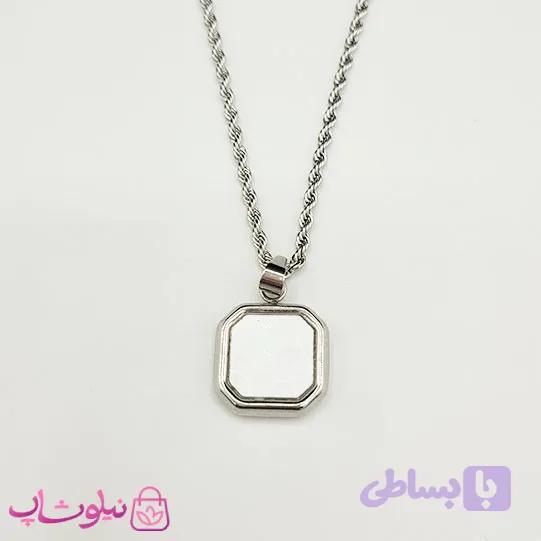 گردنبند سنگ اونیکس سفید با زنجیر طنابی نقره ای کد 390