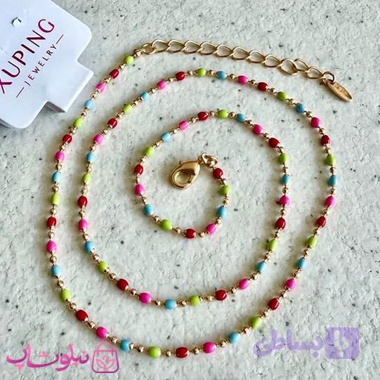 زنجیر زنانه ژوپینگ طلایی مدل مهره ای رنگارنگ ظریف کد 4691
