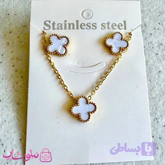 ست گردنبند و گوشواره دخترانه ونکلیف سفید کد 1591 — تصویر 1