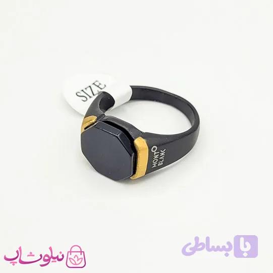 انگشتر مردانه مون بلان استیل مشکی طلایی نگین هشت ضلعی کد 310 — تصویر 1