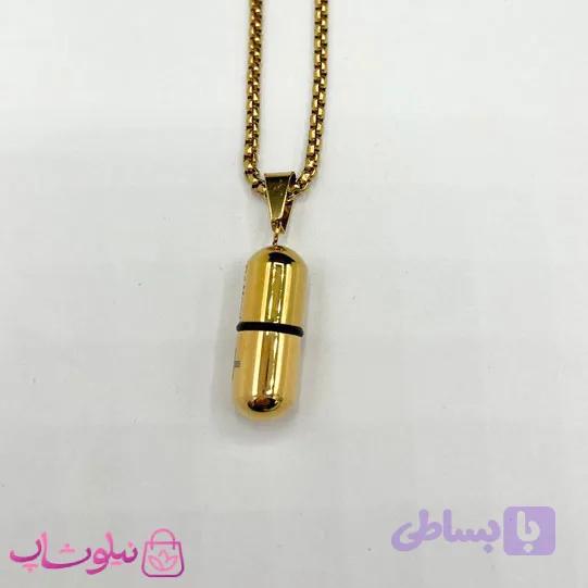 گردنبند استیل مردانه مدل کپسول طلایی کد 300