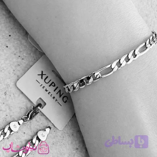 دستبند زنانه ژوپینگ طرح فیگارو نقره ای رنگ طول 19 سانت عرض 5 میل کد 5391