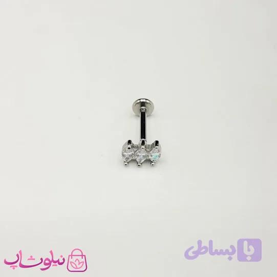 پیرسینگ گوش سه نگین با قفل تخت کد 199