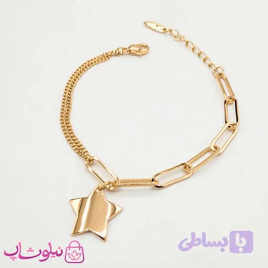 دستبند زنانه ژوپینگ با زنجیر ترکیبی و آویز ستاره کد 266 — تصویر 1