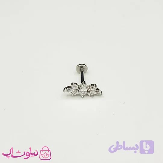 پیرسینگ گوش مدل نگین های سفید براق نقره ای رنگ کد 310