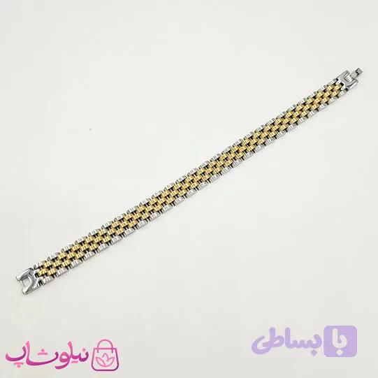 دستبند مردانه زنانه استیل طرح رولکس دو رنگ طلایی نقره ای کد 750 — تصویر 1