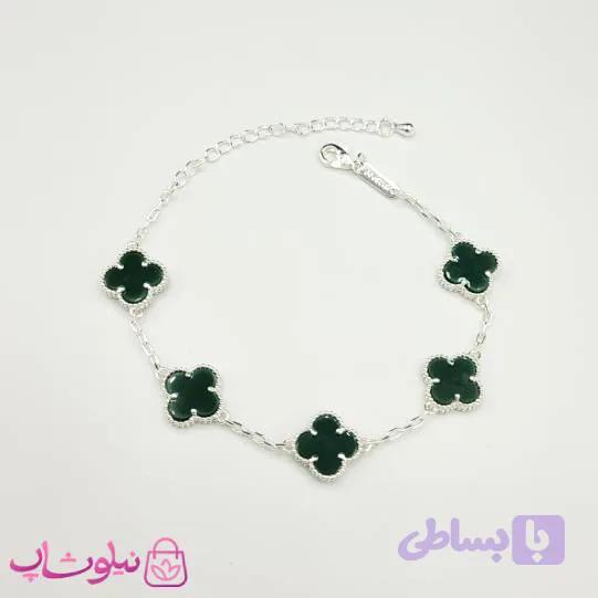 دستبند زنانه ونکلیف سبز تیره آبکاری نقره کیفیت مستر کد 370