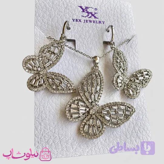 نیم ست دخترانه YSX طرح پروانه نقره ای نگیندار کد 8791 — تصویر 1