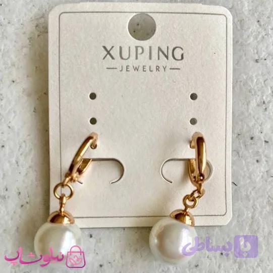 گوشواره زنانه ژوپینگ با آویز مروارید سفید قطر 8 میل کد 3491