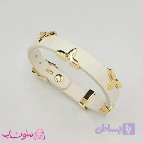 دستبند زنانه لویی ویتون مدل چرم استیل سفید کد 500 — تصویر 1