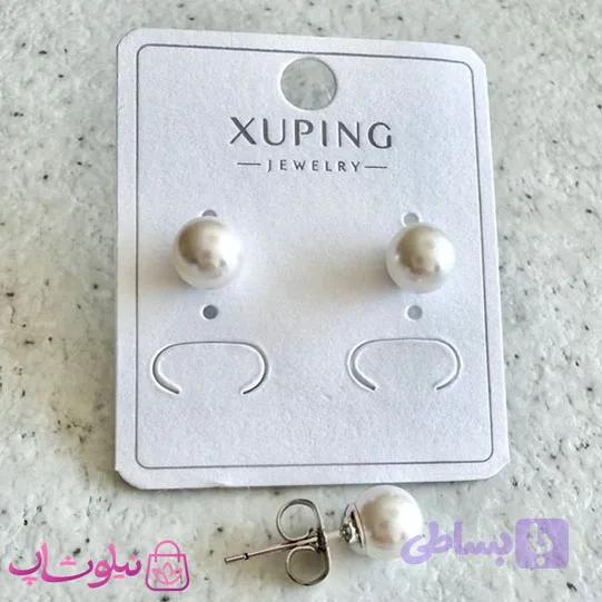 گوشواره میخی ژوپینگ نقره ای رنگ مدل مرواریدی سفید قطر 6 میل کد 2191