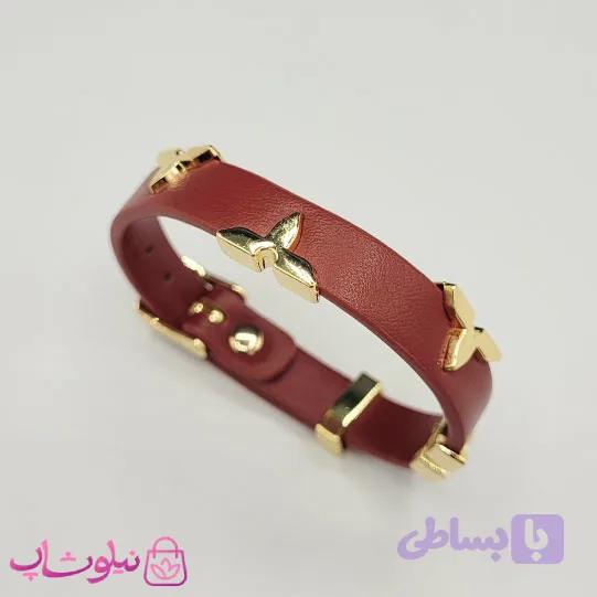 دستبند زنانه لویی ویتون مدل چرم استیل زرشکی کد 550 — تصویر 1